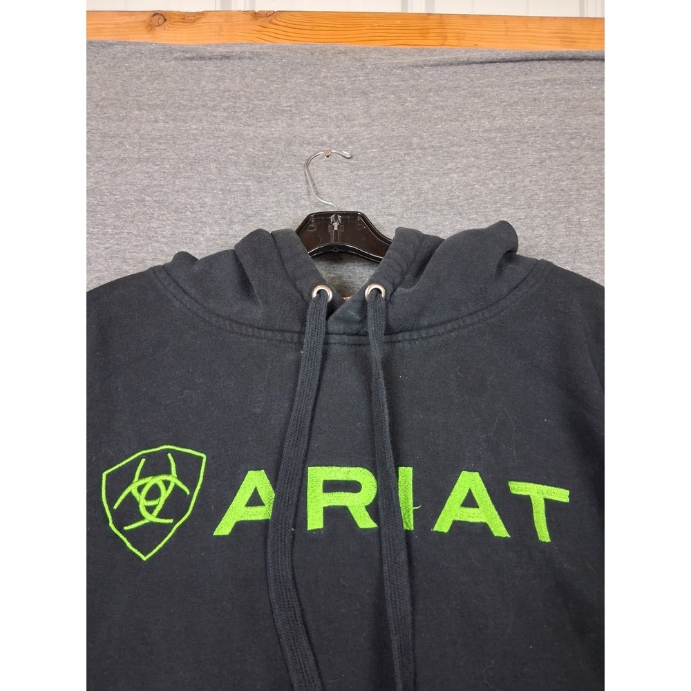 Ariat Mens Hoodie 2XL Black Hoodie Embroidered Green Spellout Logo Western Ranch